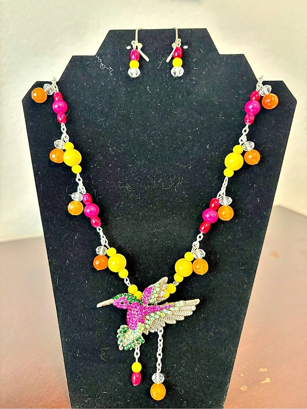 Beaded Hummingbird Necklace & Earrings
